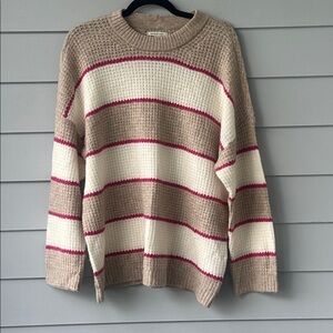 American Eagle Outfitters Beige, Pink, and White Striped Knit Sweater NWOT